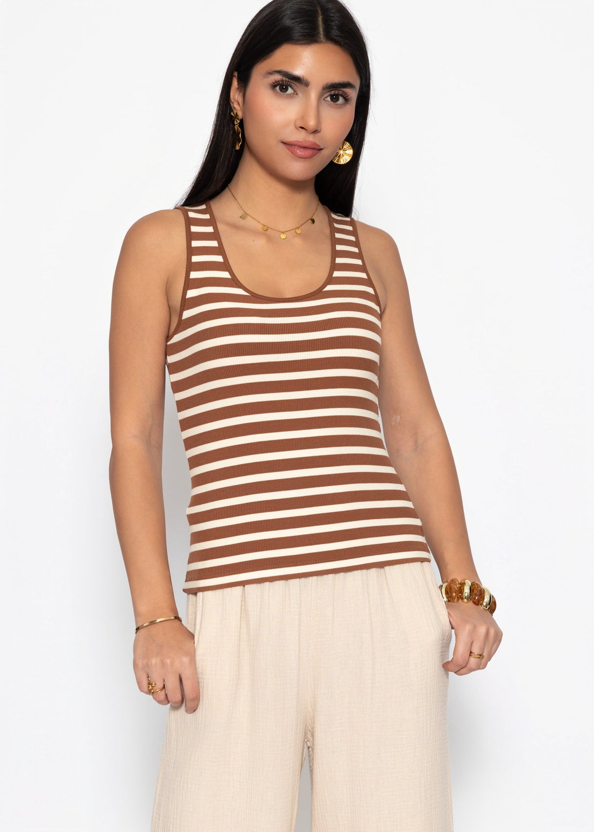 Striped tank top - brown-off-white