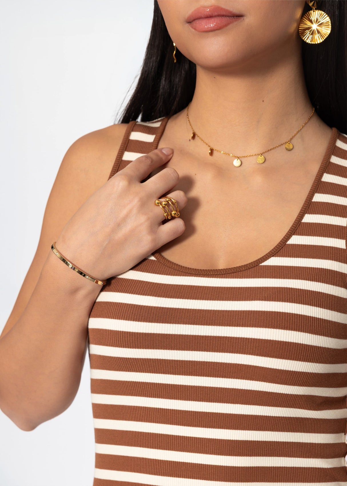 Striped tank top - brown-off-white