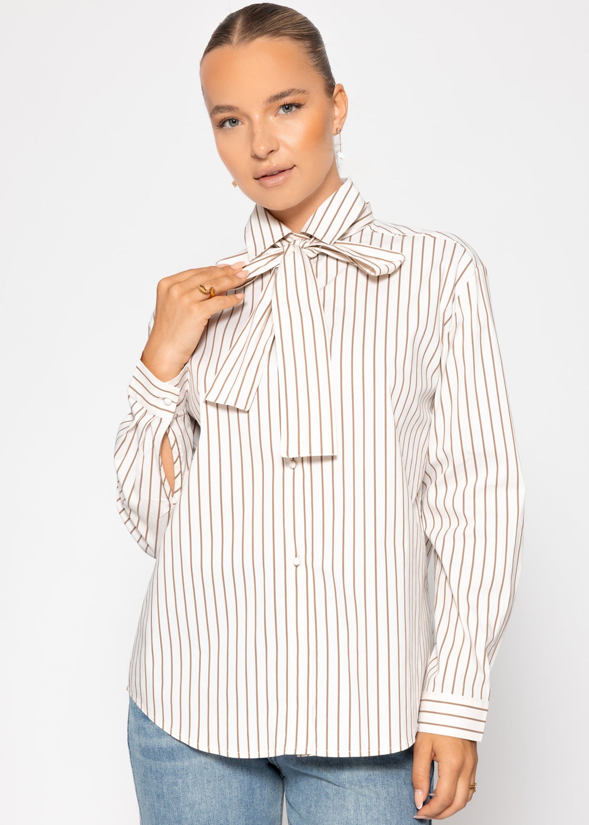 Gestreifte Schluppenbluse - beige