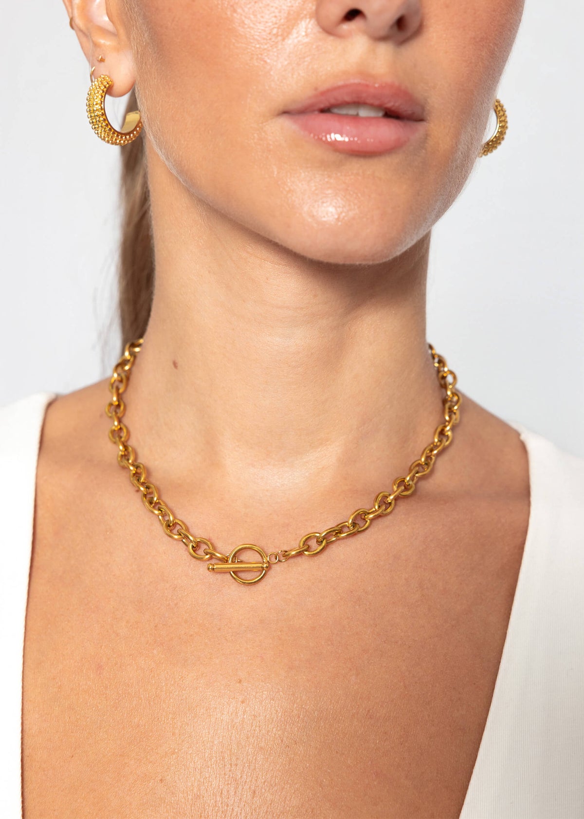 Glieder Halskette mit T-Verschluss - gold