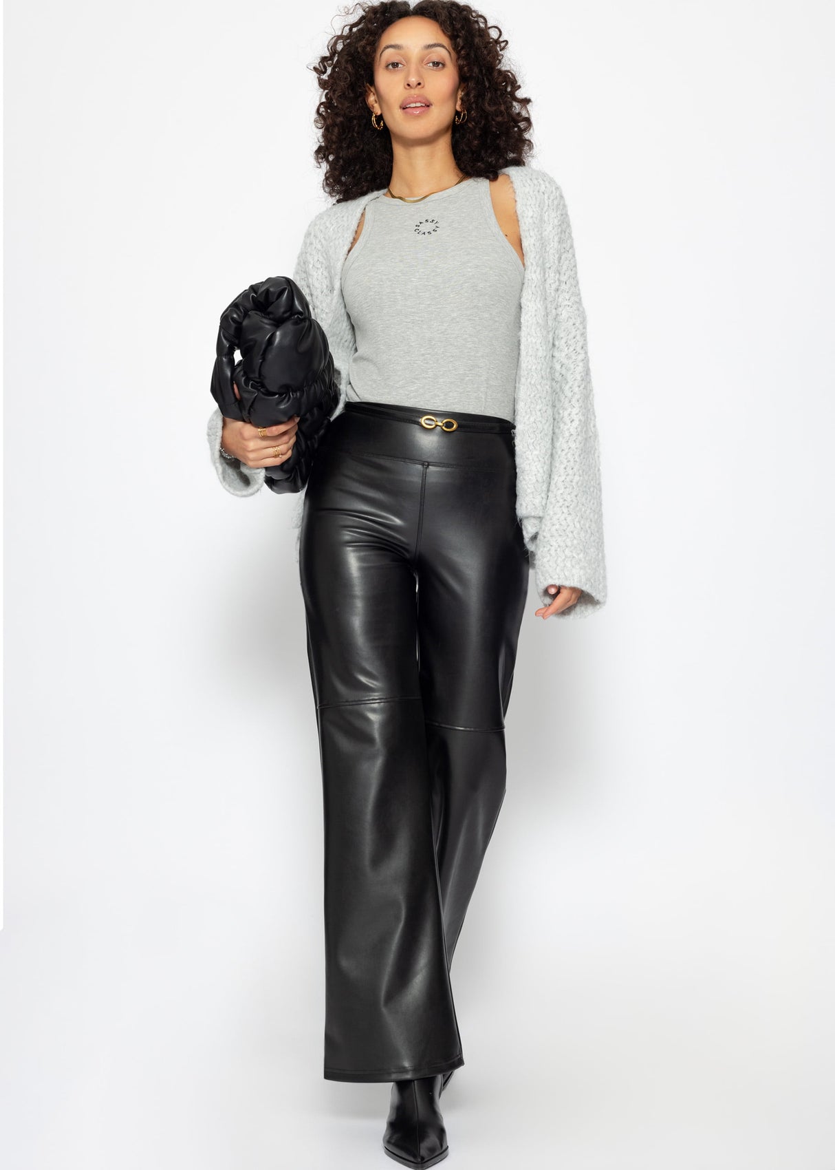 Chunky knit cardigan with trumpet sleeves - light grey