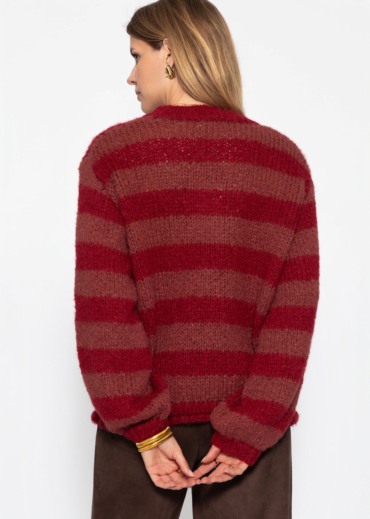 Grobstrickpullover - mauve-rot