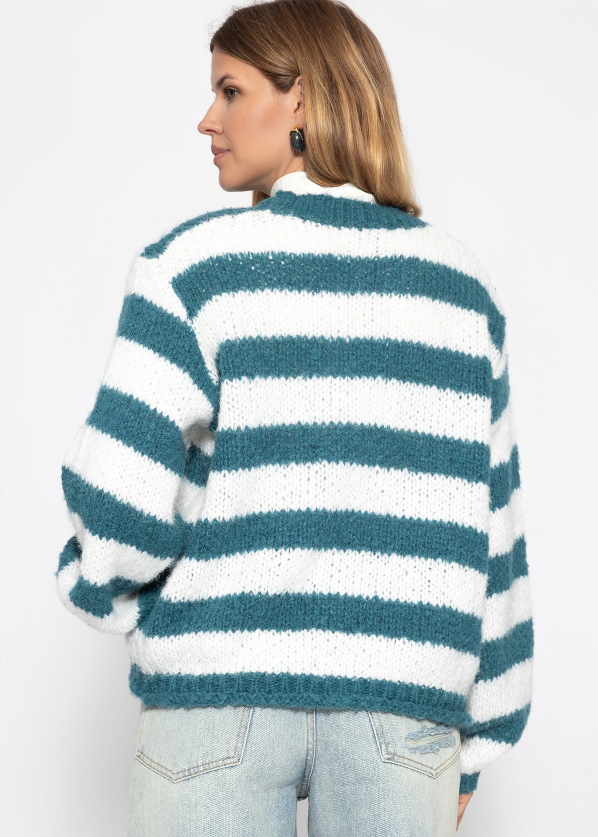 Grobstrickpullover - petrol-offwhite