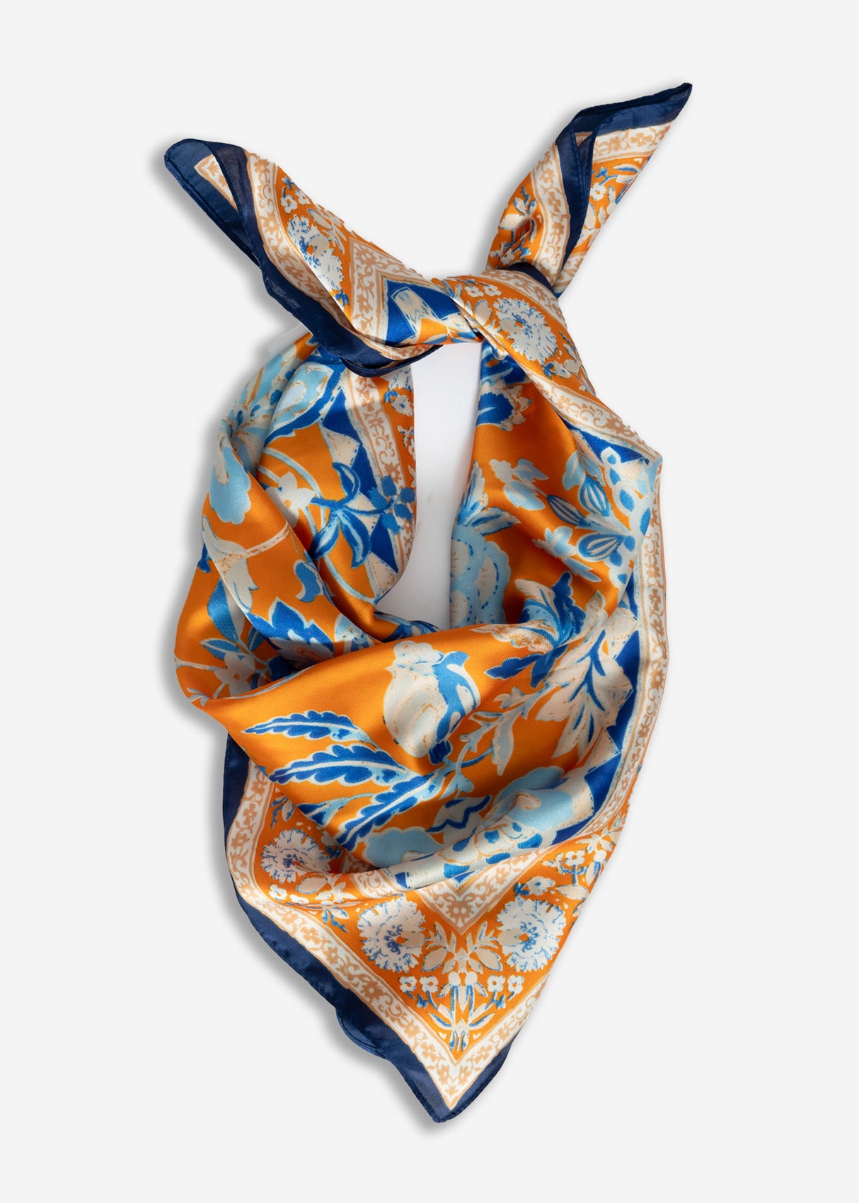 Scarf with floral pattern - orange-blue