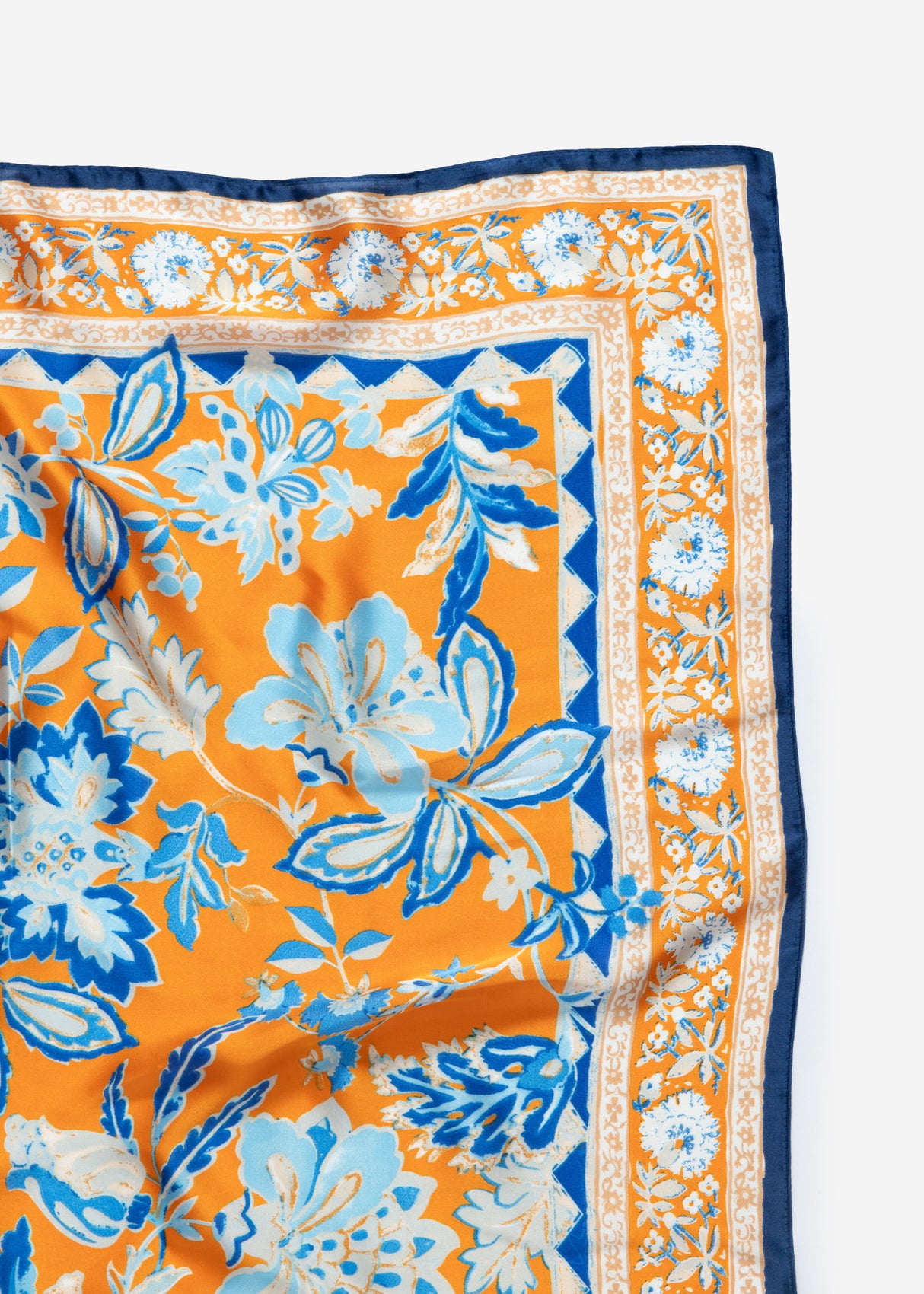 Scarf with floral pattern - orange-blue