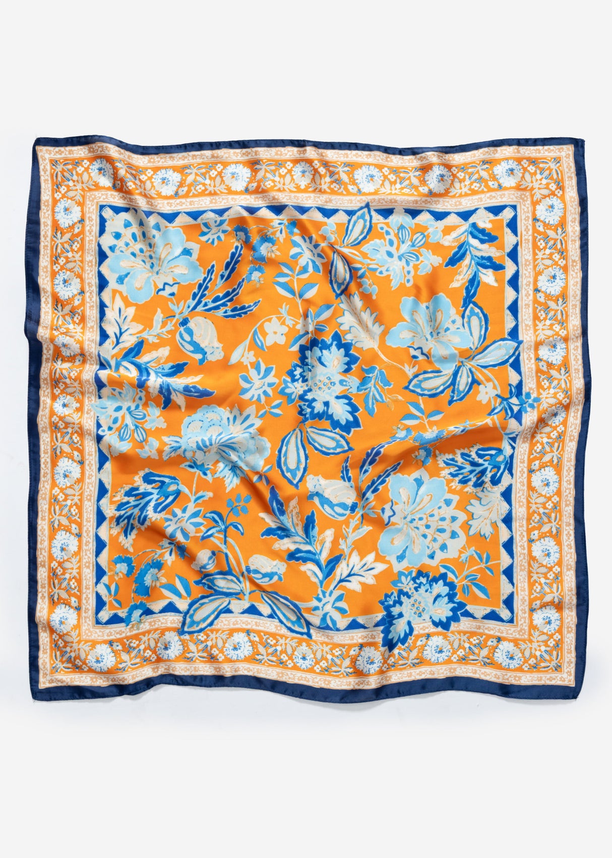 Scarf with floral pattern - orange-blue