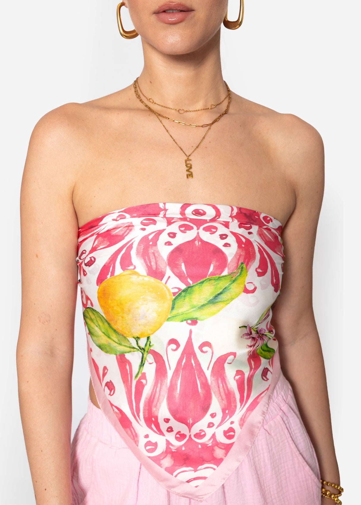Halstuch mit Zitronen-Print - pink