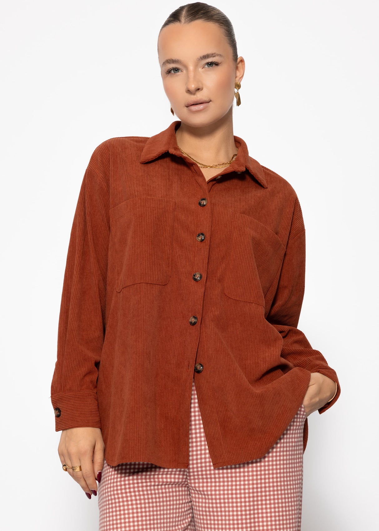 Corduroy shirt jacket - rust red