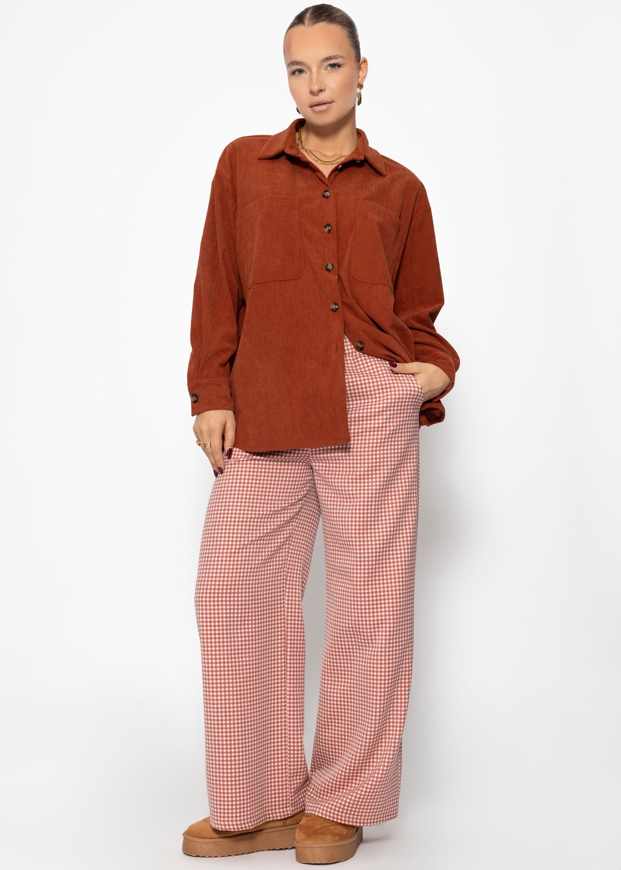 Corduroy shirt jacket - rust red