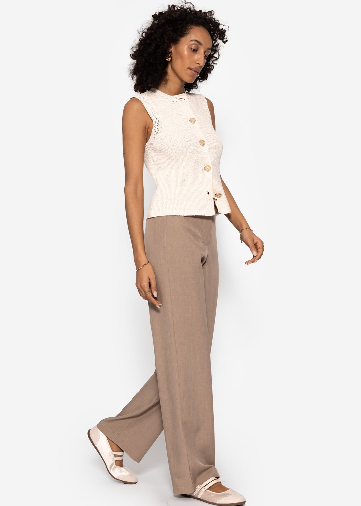 High Waist Hose mit geradem Bein - dunkelbeige