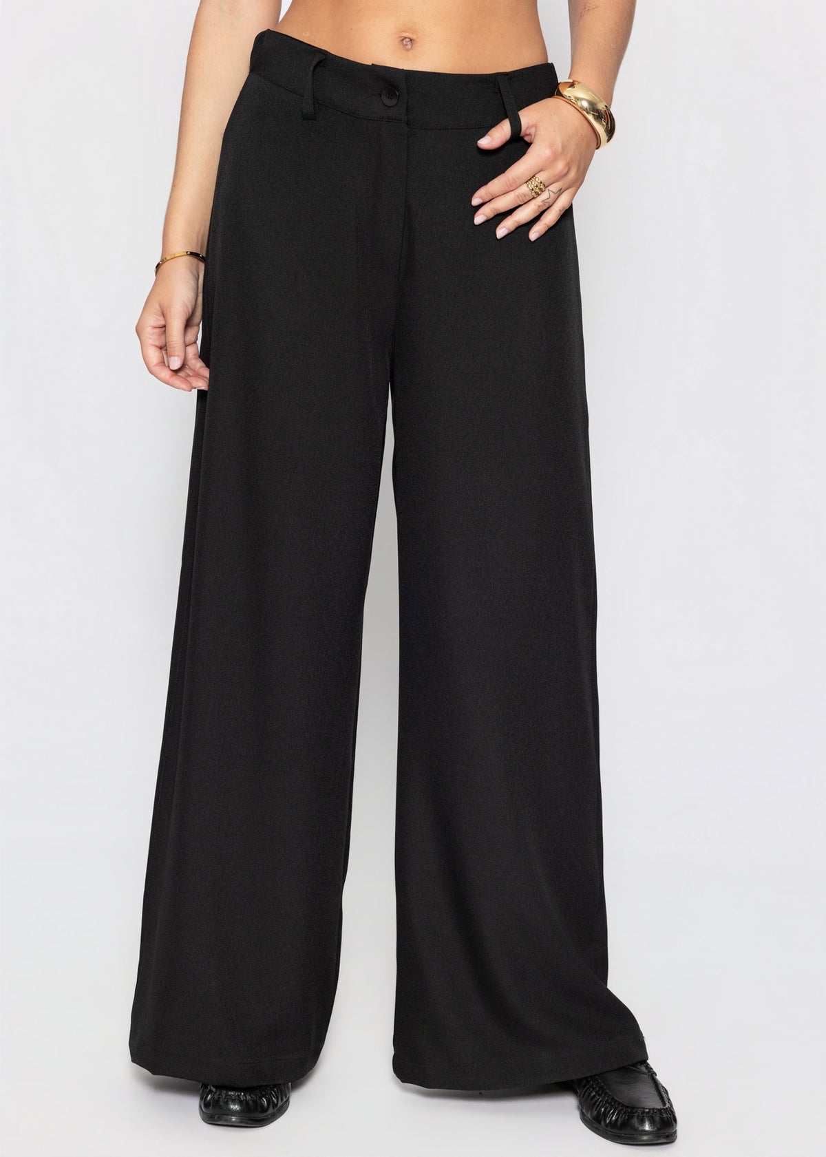 High Waist Hose mit weitem Bein - schwarz