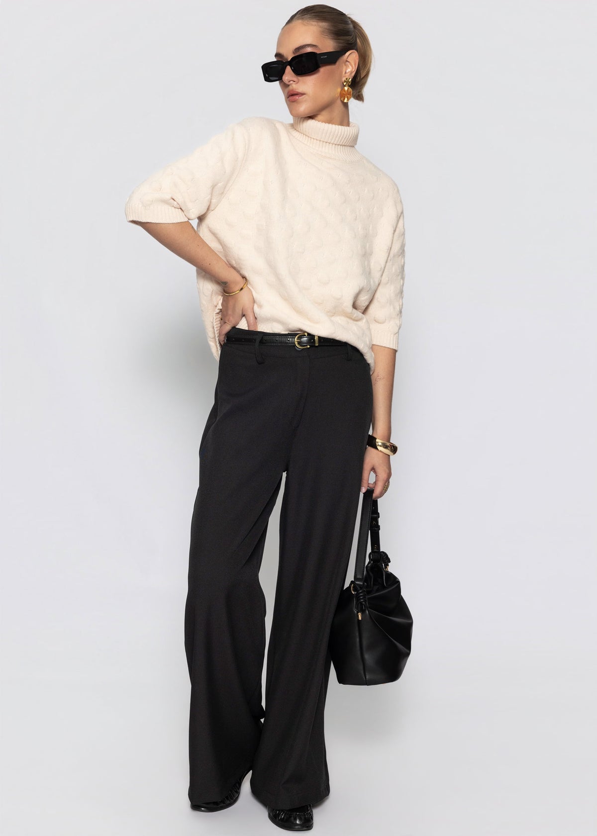 High Waist Hose mit weitem Bein - schwarz