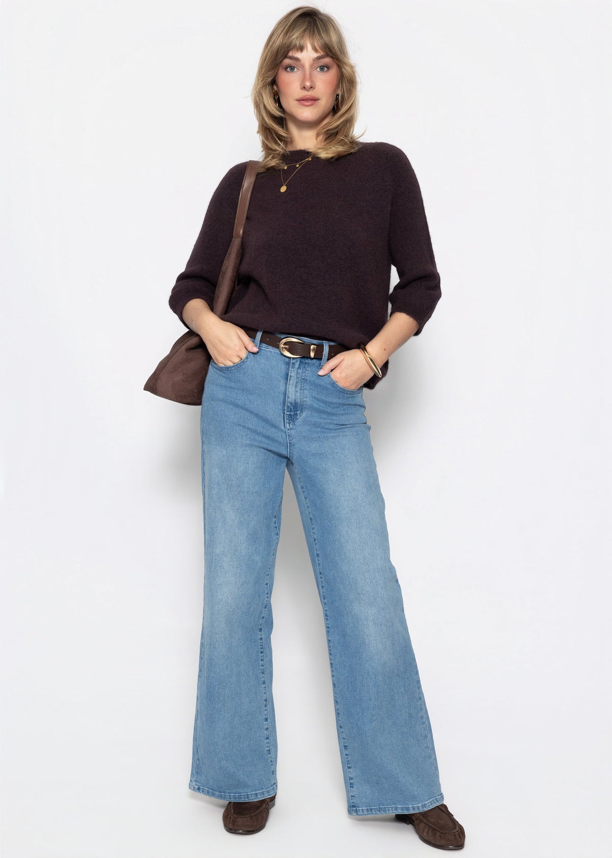 High Waist Jeans mit weitem Bein - hellblau