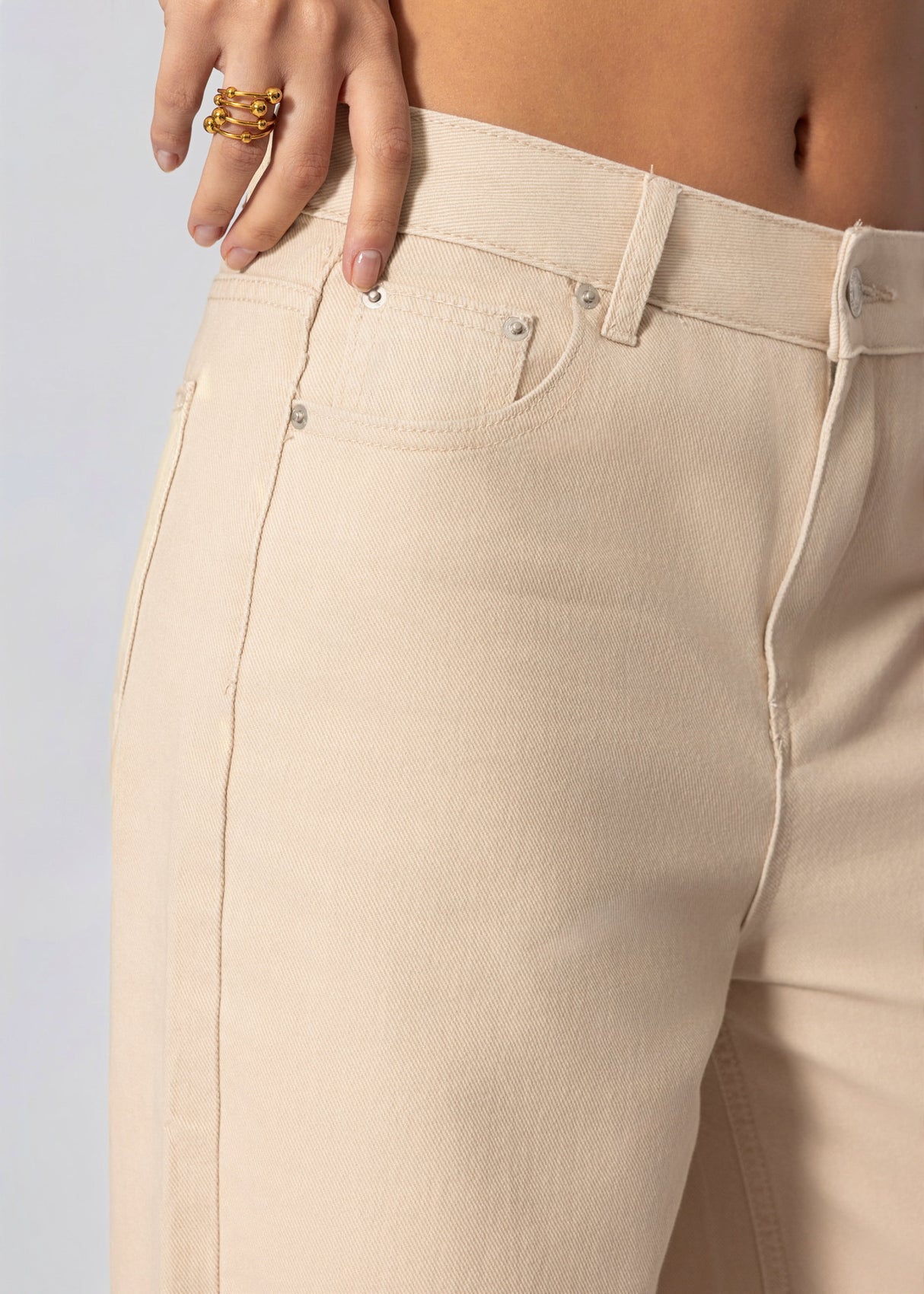 Highwaist Baumwoll-Hose mit weitem Bein - beige
