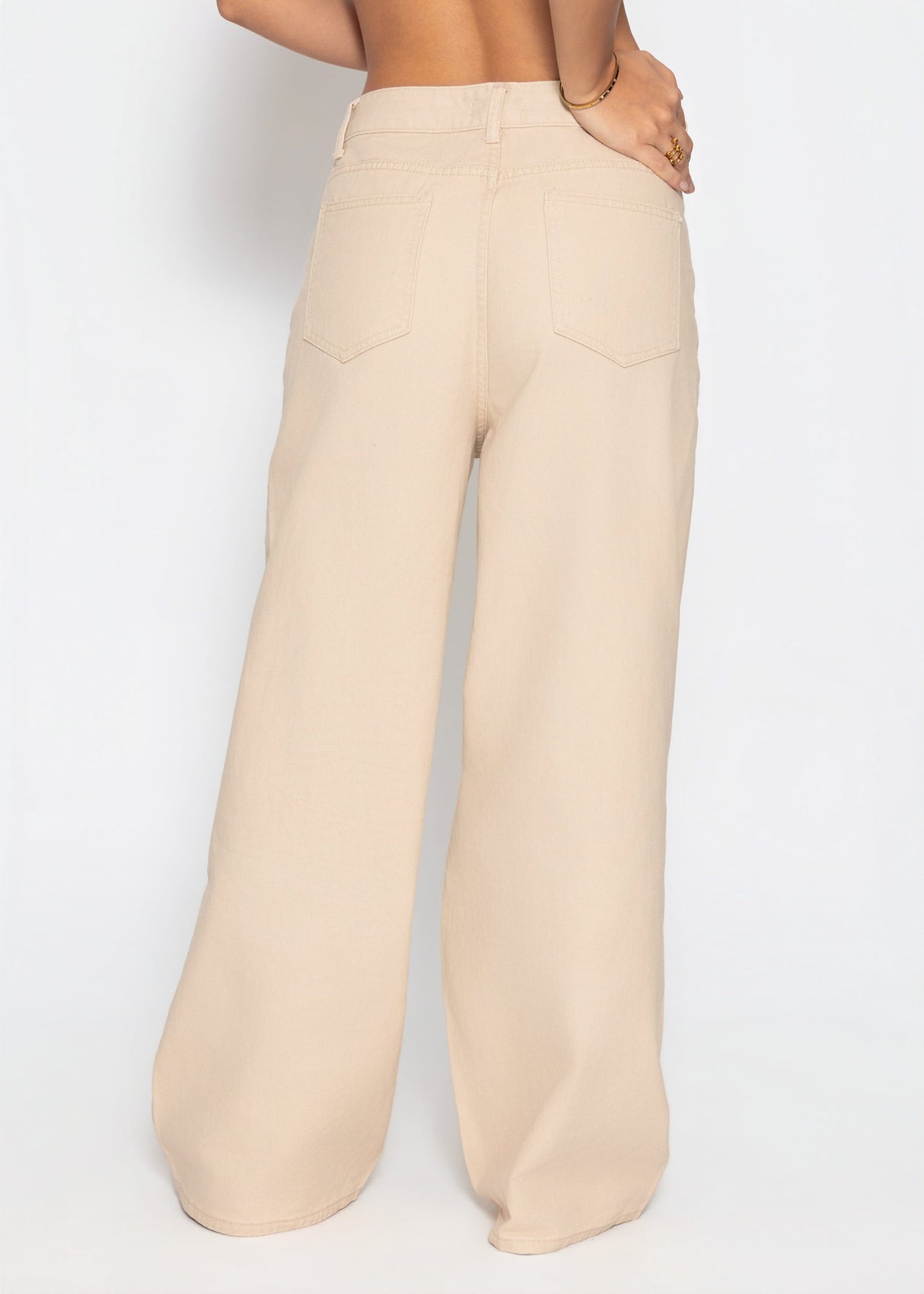 Highwaist Baumwoll-Hose mit weitem Bein - beige