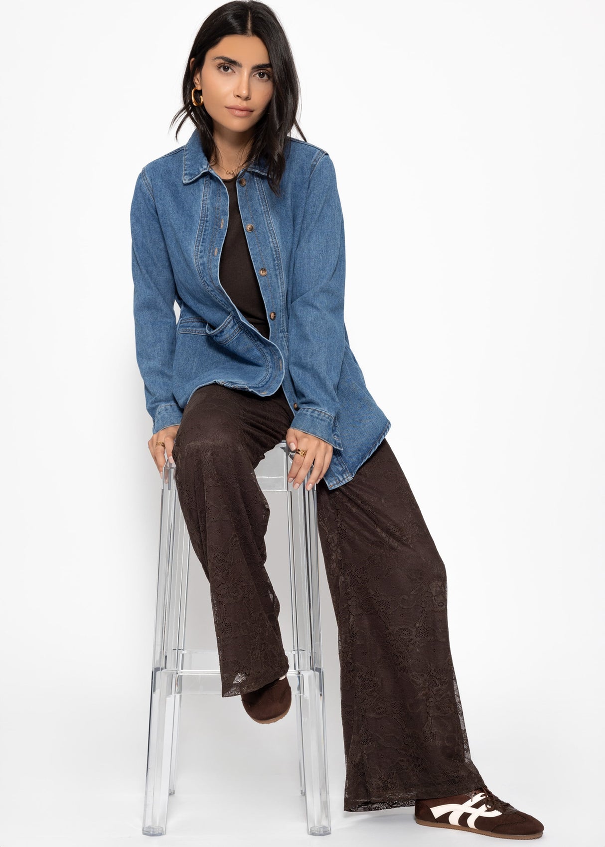 Lace pants with wide legs - brown