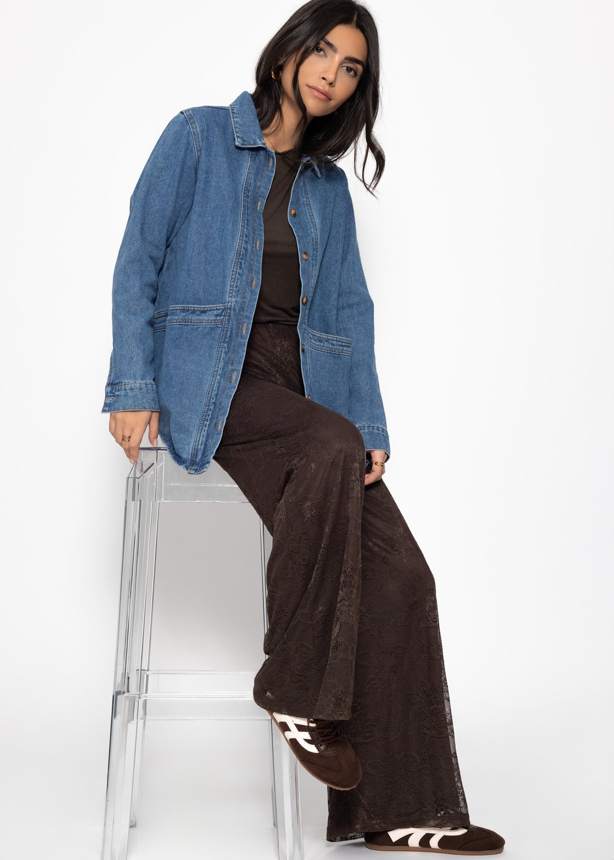 Lace pants with wide legs - brown