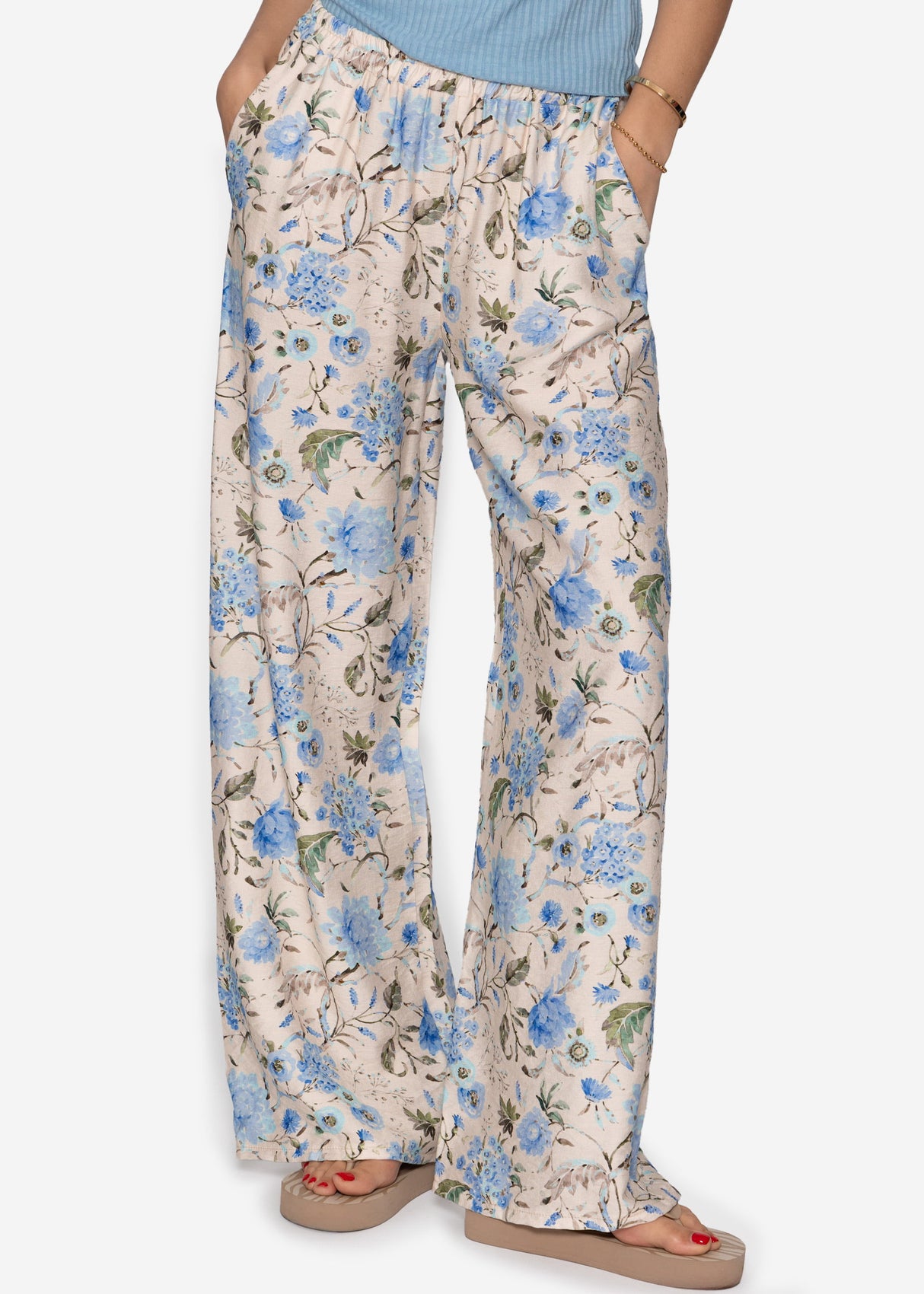 Pants with floral print - beige-blue