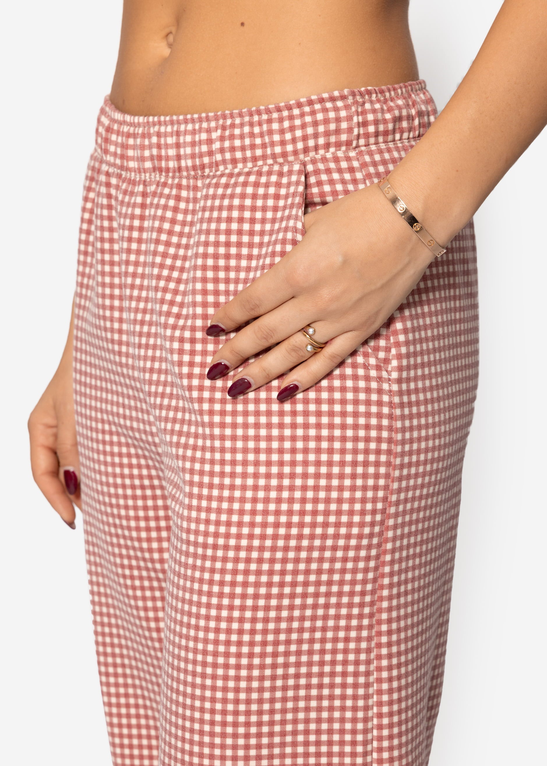 Pants with Vichy print - red