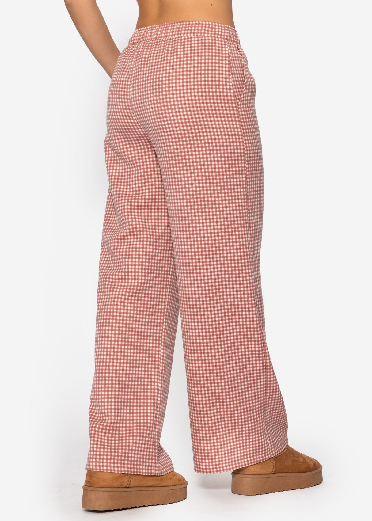 Pants with Vichy print - red