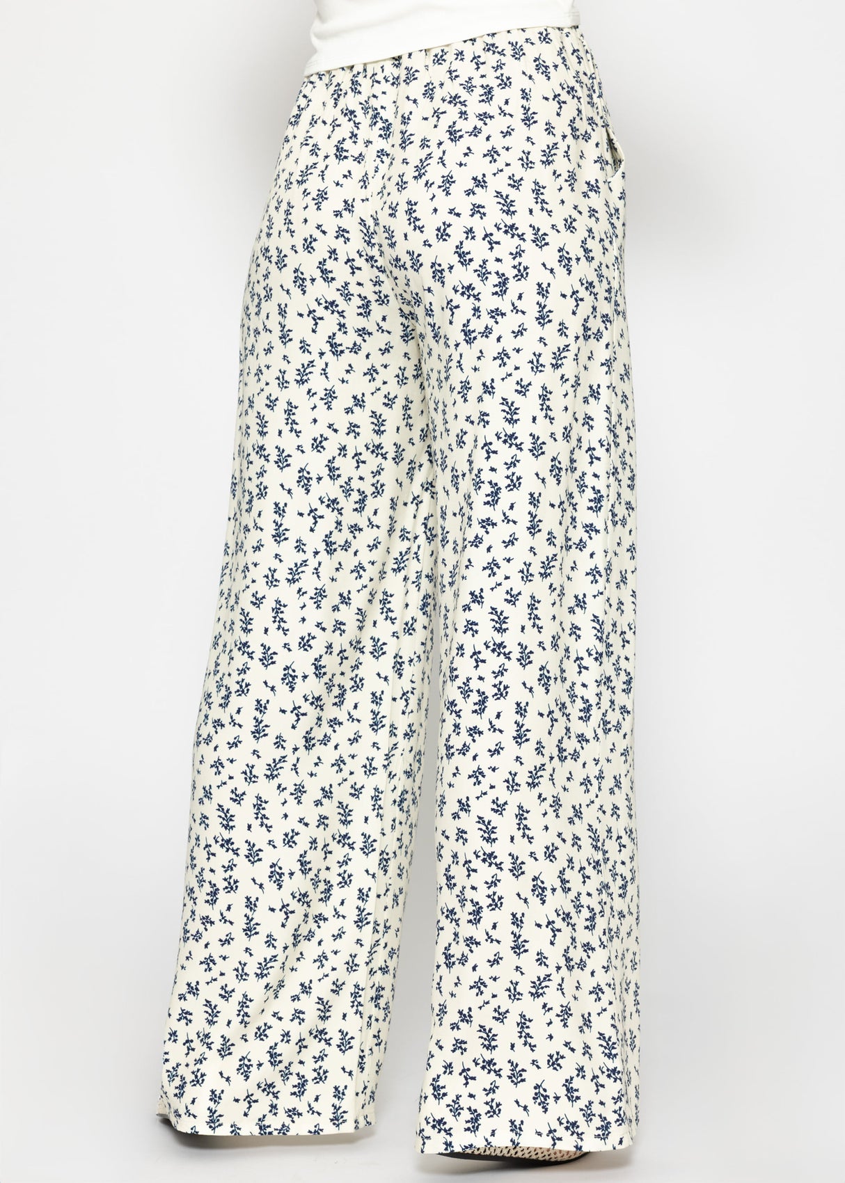 Pants with a wide leg and floral print - off-white
