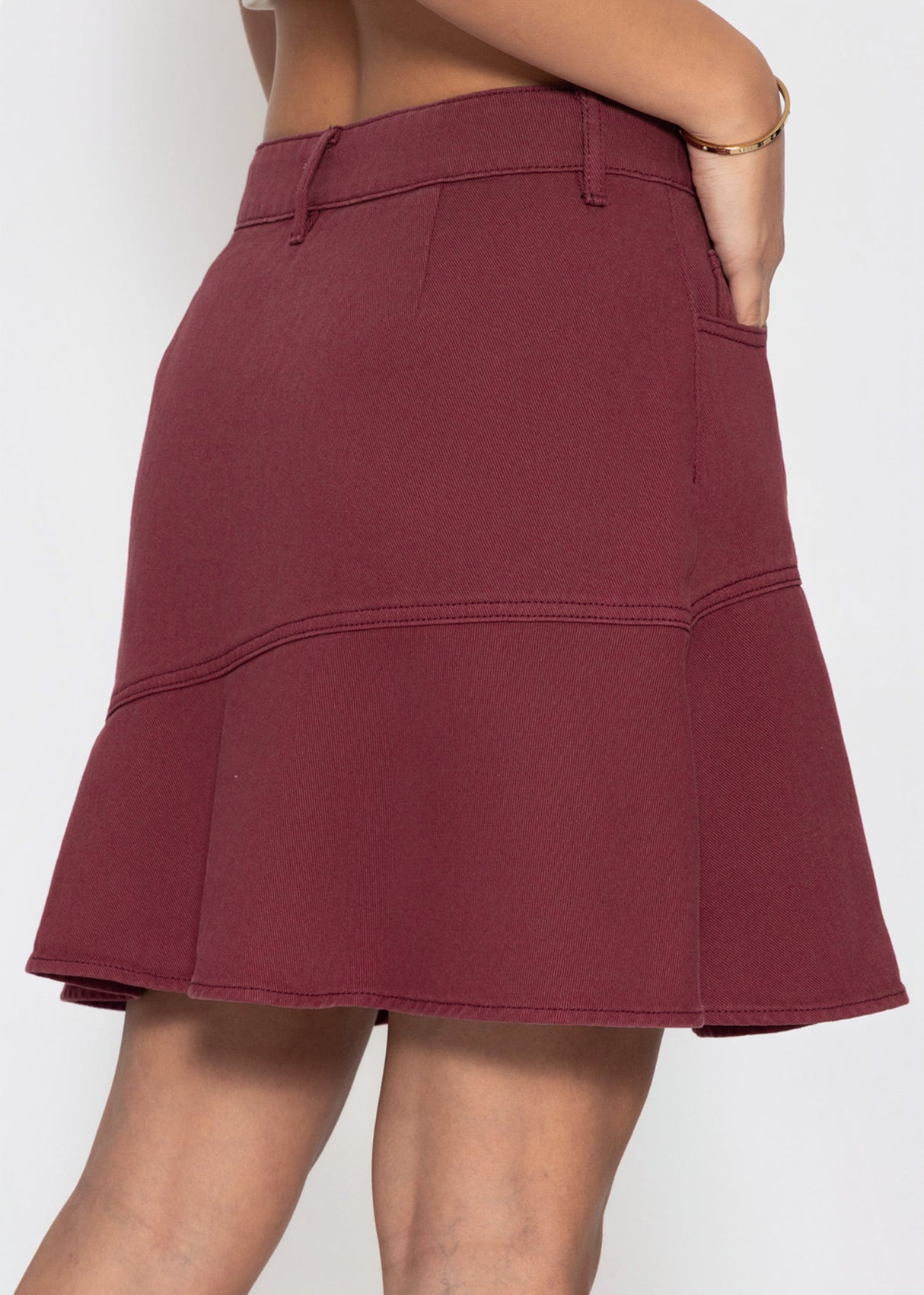 Jeans Rock mit Volant - burgundy