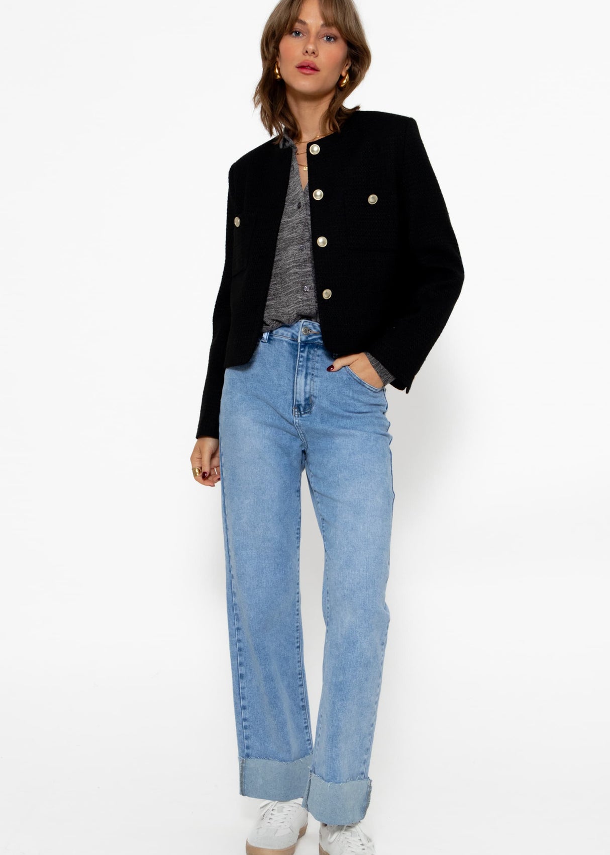 Jersey Bluse - dunkelgrau melange