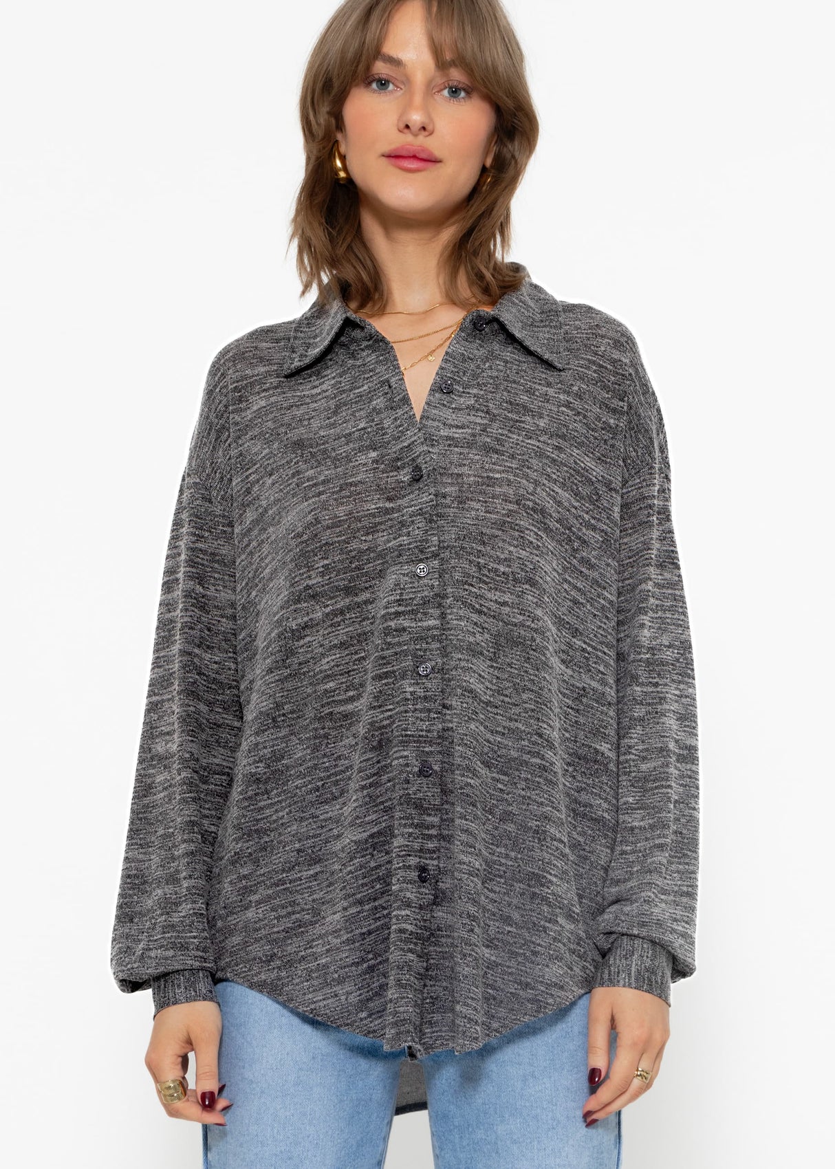 Jersey Bluse - dunkelgrau melange