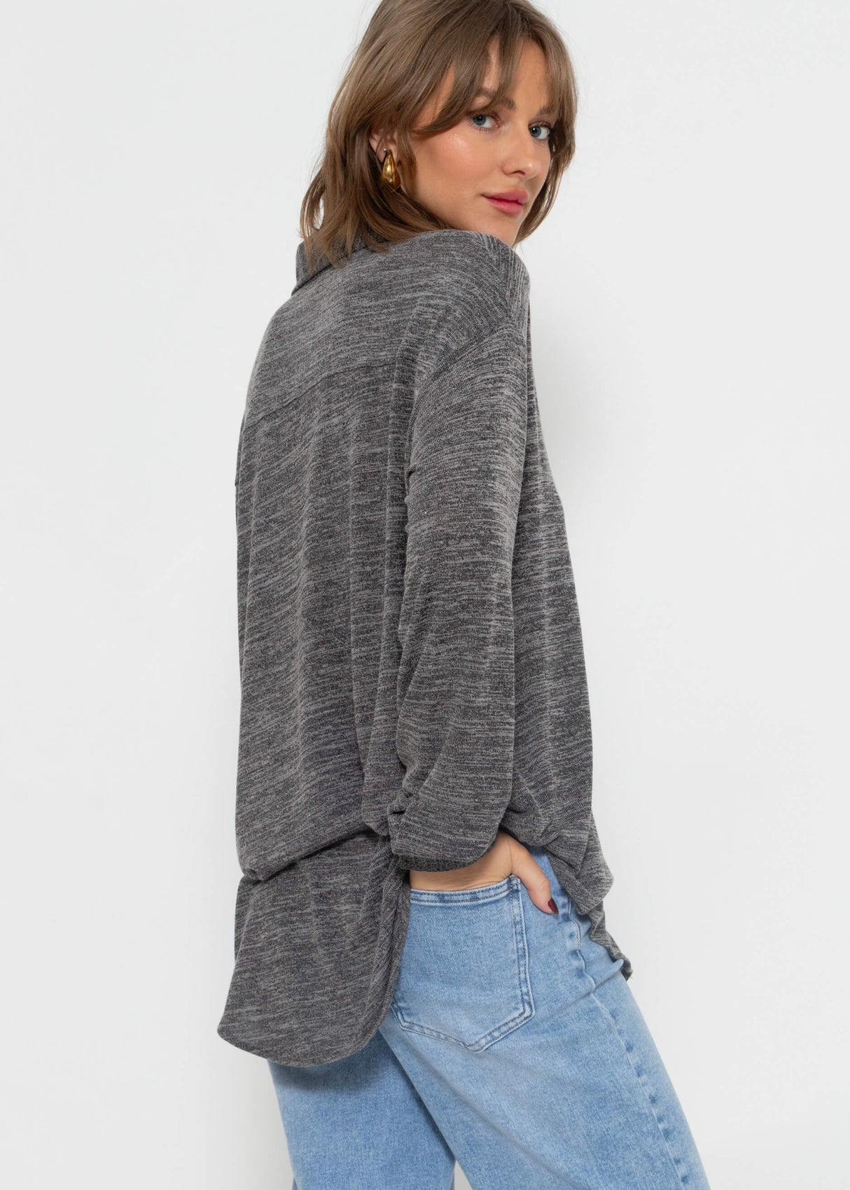 Jersey Bluse - dunkelgrau melange