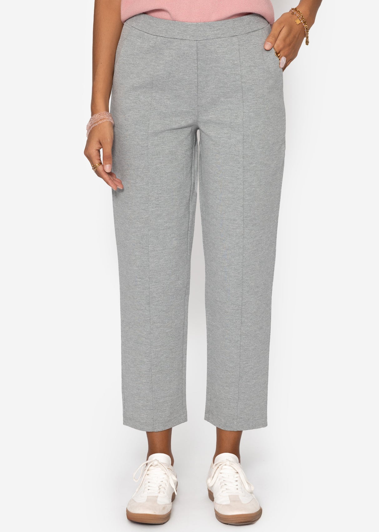 Jersey chinos with decorative stitching - light grey