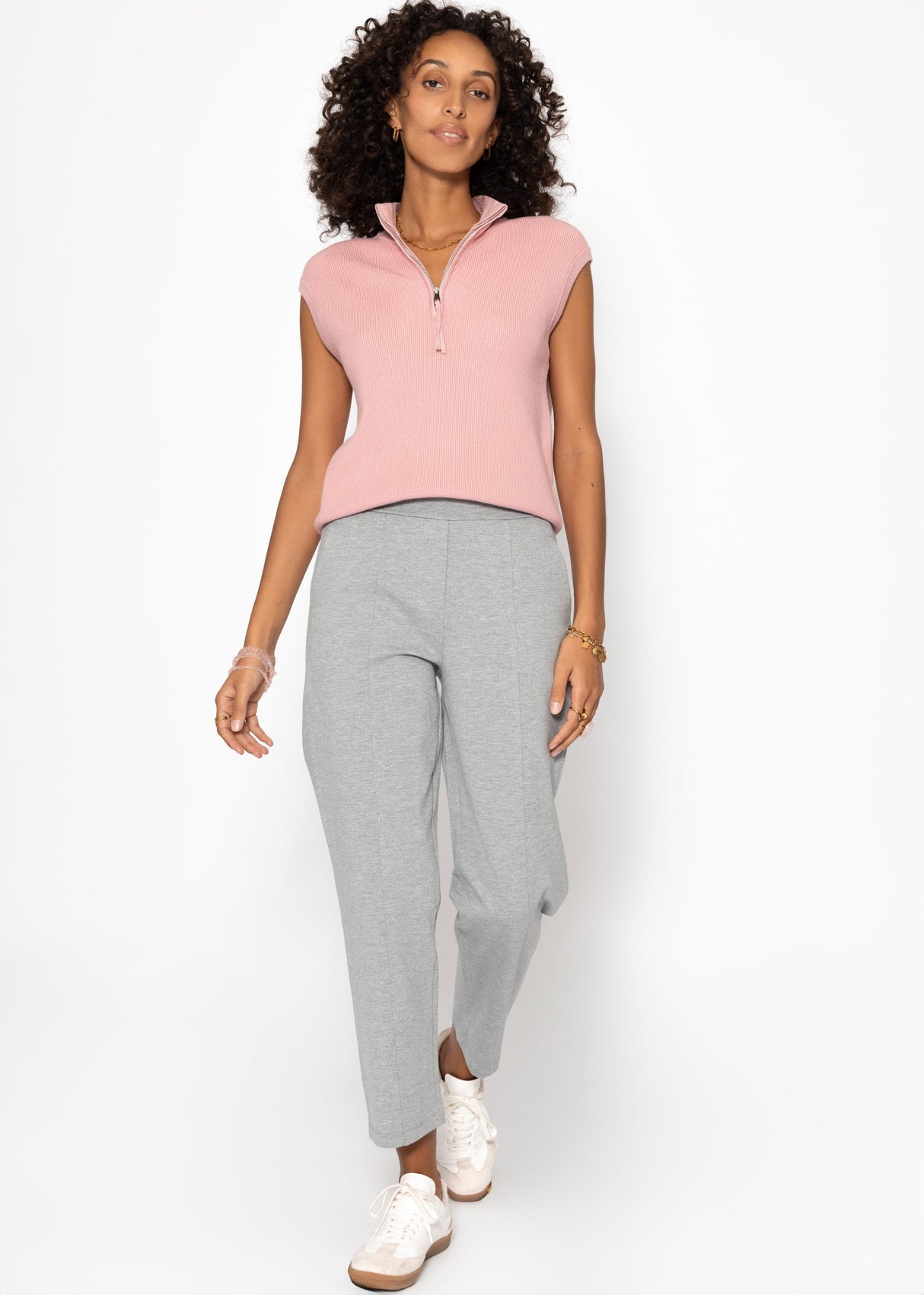 Jersey chinos with decorative stitching - light grey