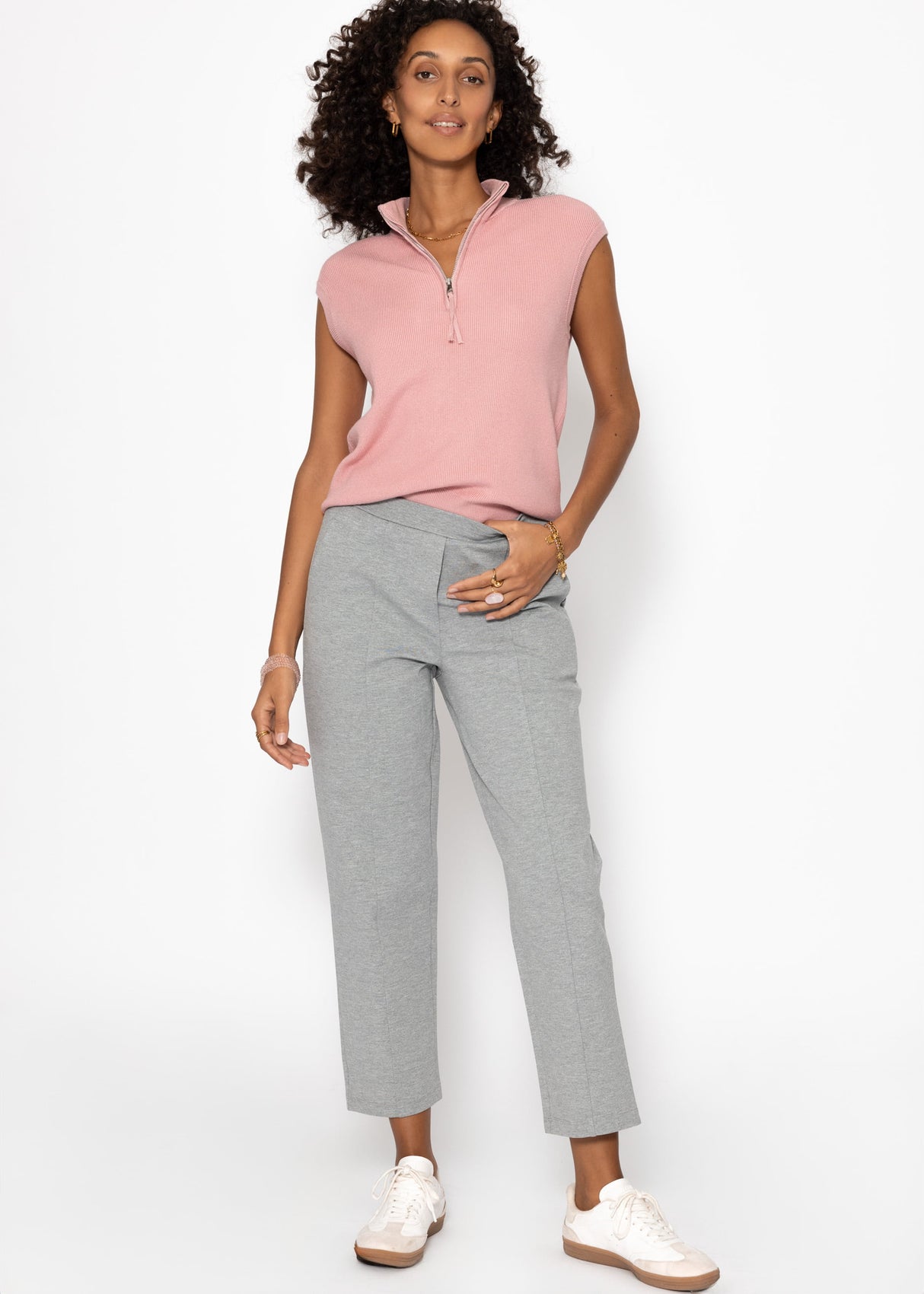 Jersey chinos with decorative stitching - light grey