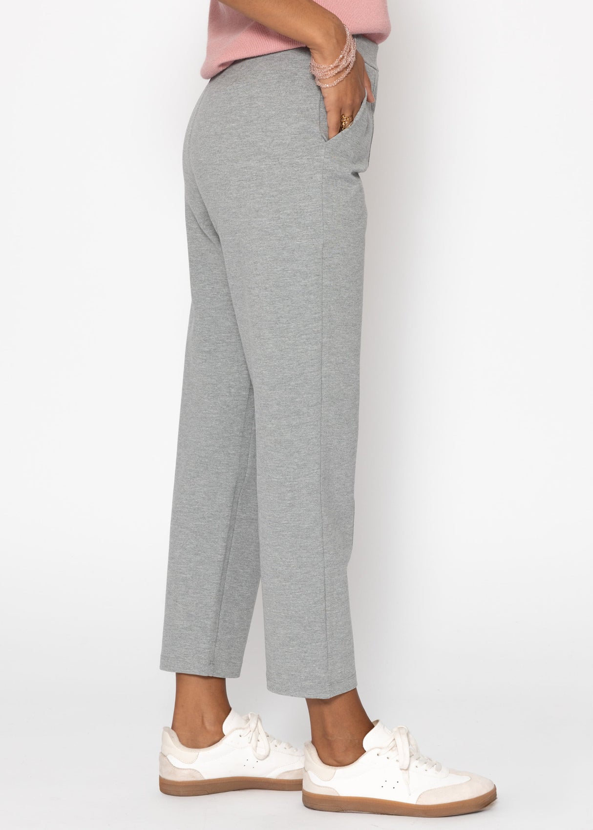 Jersey chinos with decorative stitching - light grey