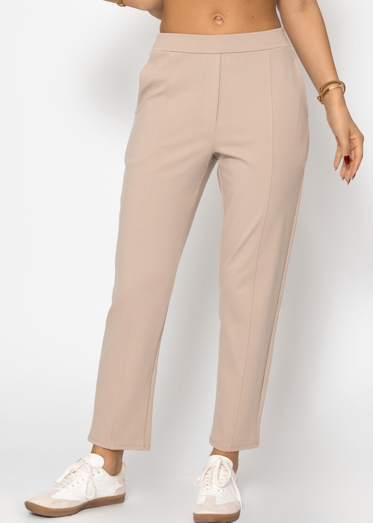 Jersey Chinos mit Ziernaht - beige