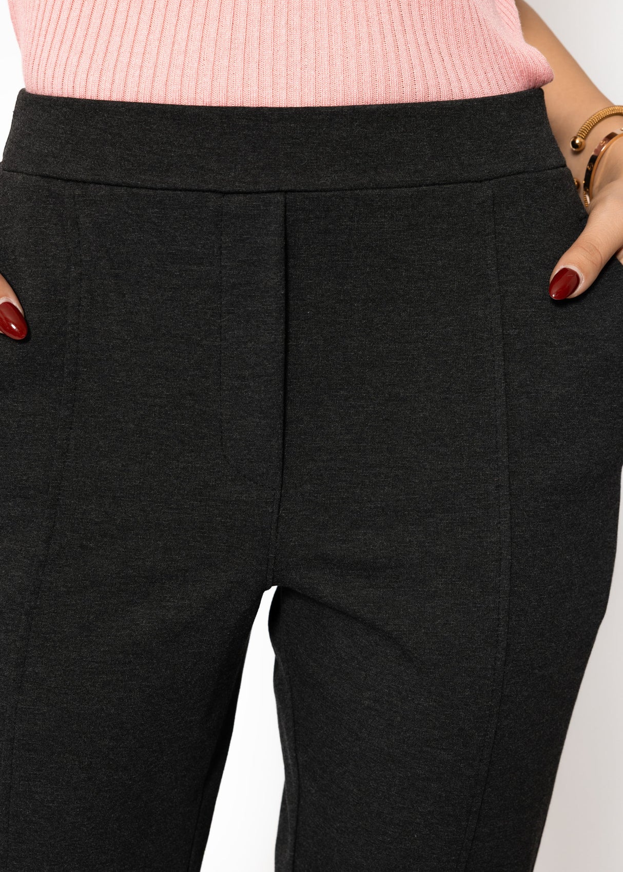 Jersey Chinos mit Ziernaht - dunkelgrau