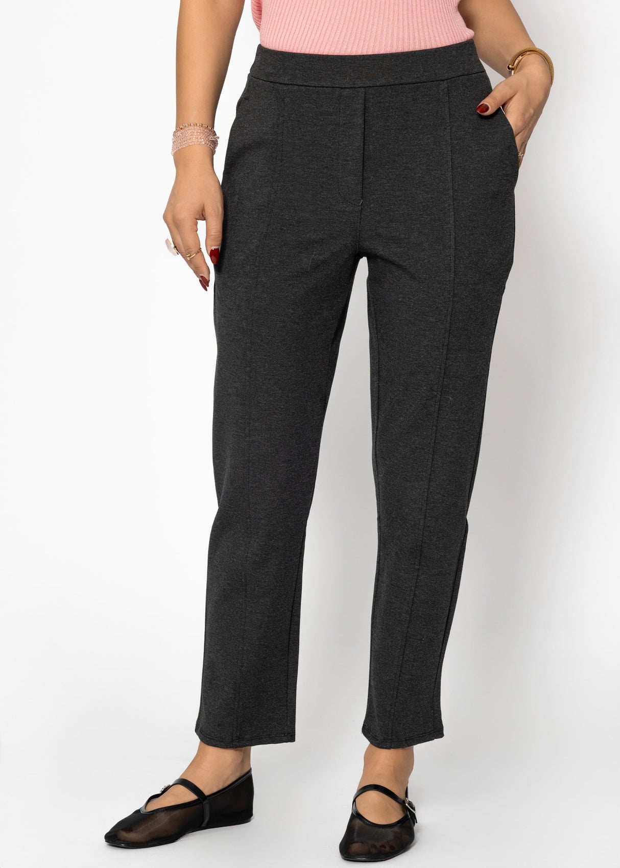 Jersey Chinos mit Ziernaht - dunkelgrau