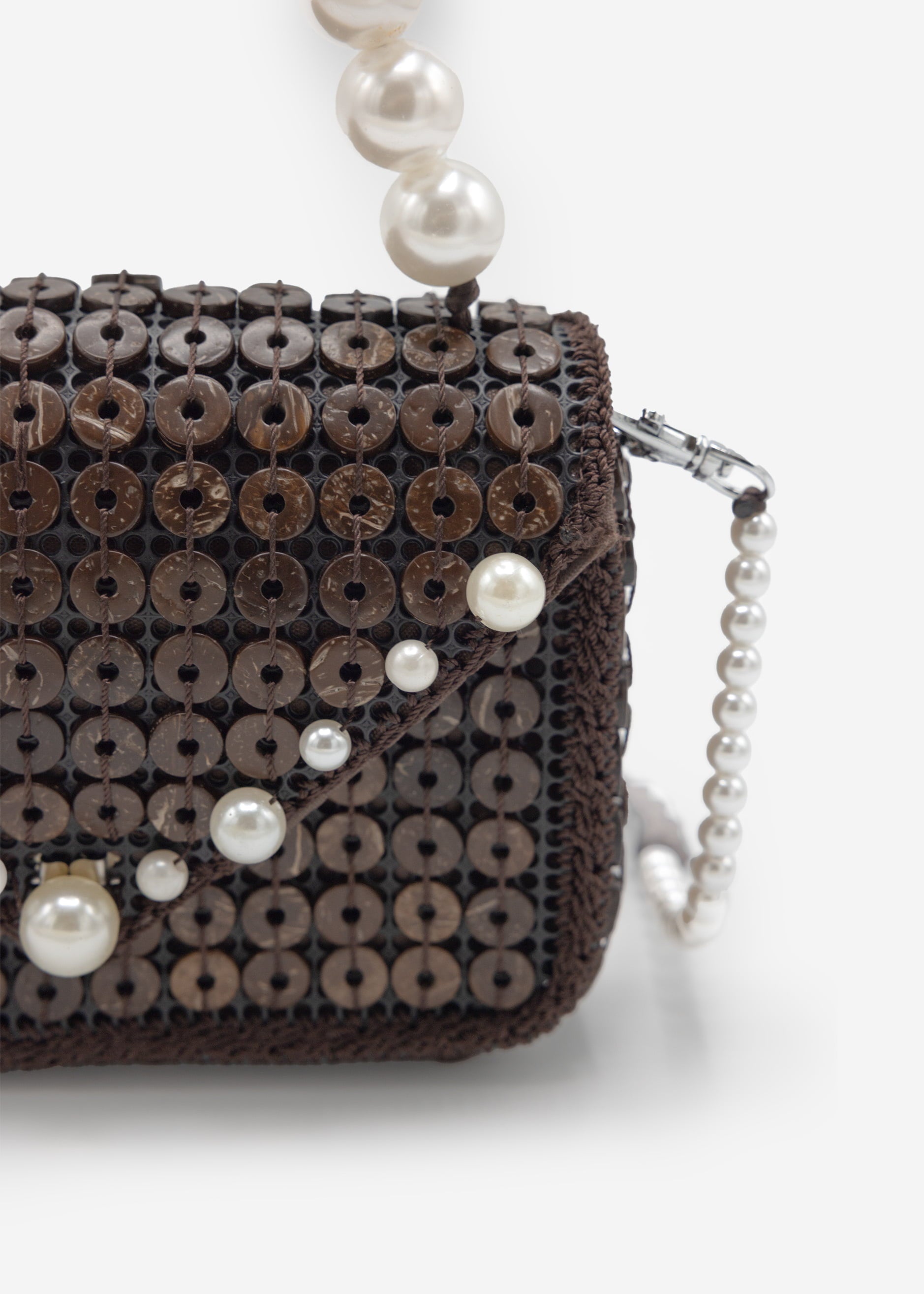 Small bag with white pearl handle - dark brown