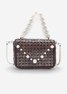Small bag with white pearl handle - dark brown