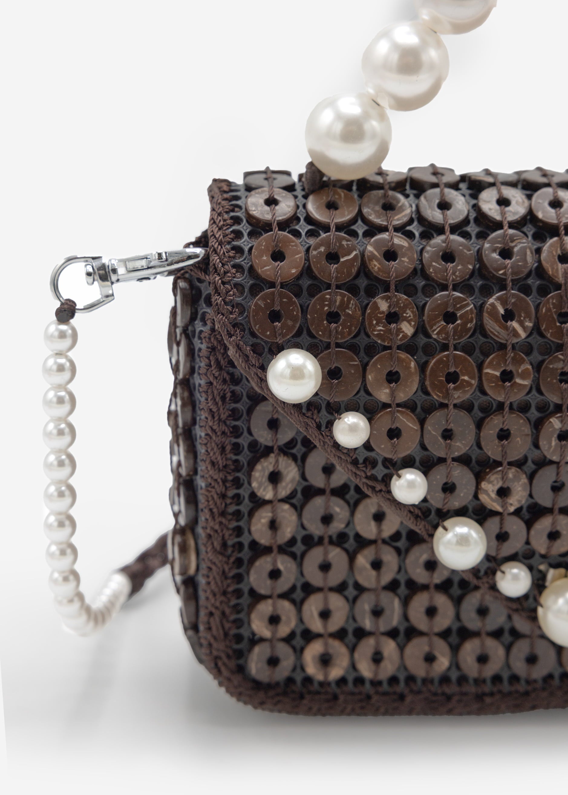 Small bag with white pearl handle - dark brown