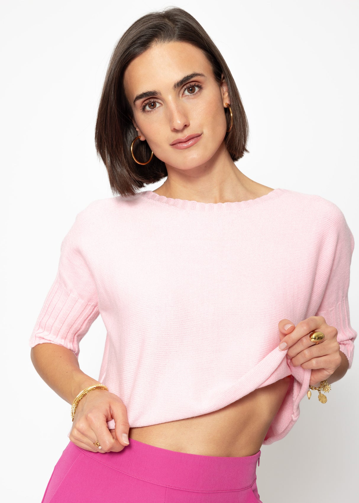 Short sleeve crop sweater - pink