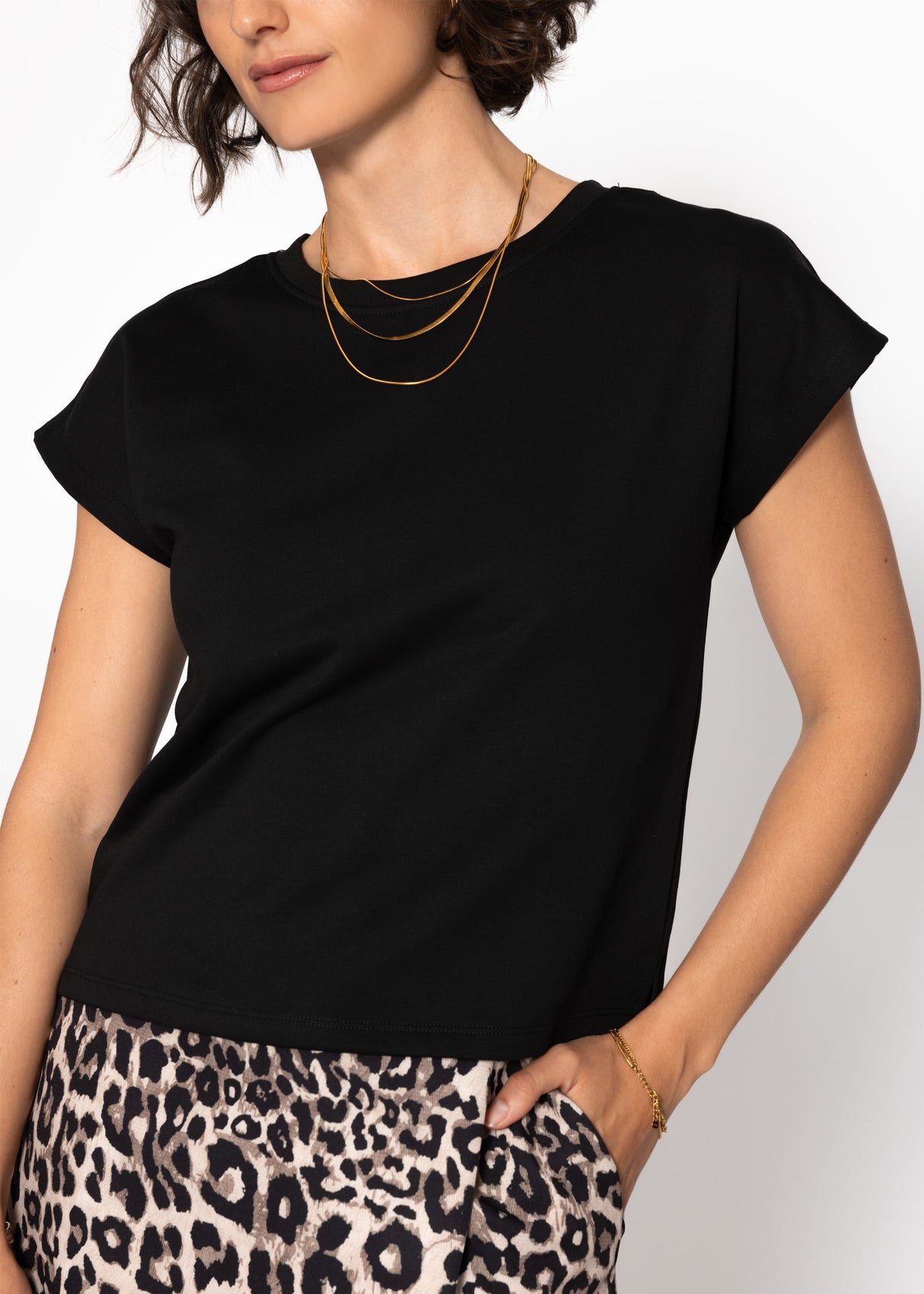 Kurzarm Sweatshirt aus French Terry - schwarz