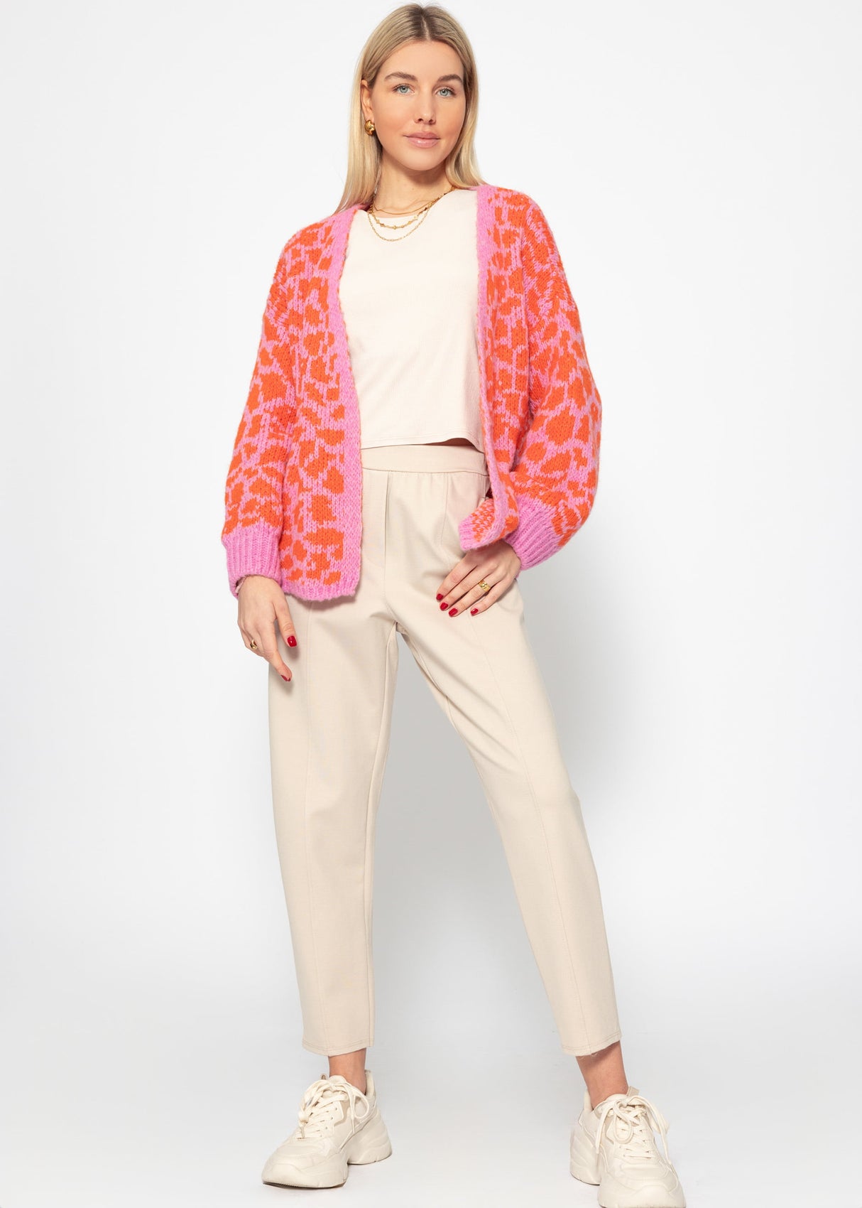 Short cardigan with leo print - pink-orange