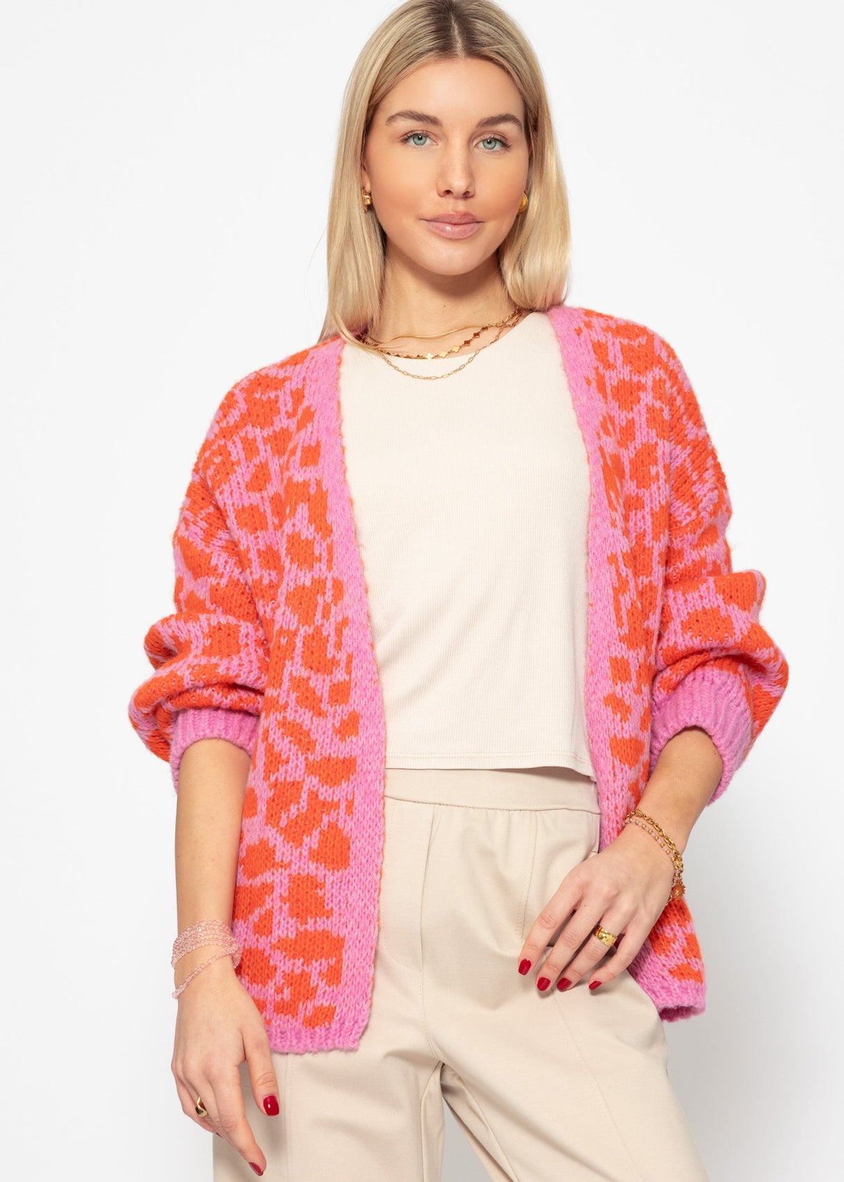 Short cardigan with leo print - pink-orange