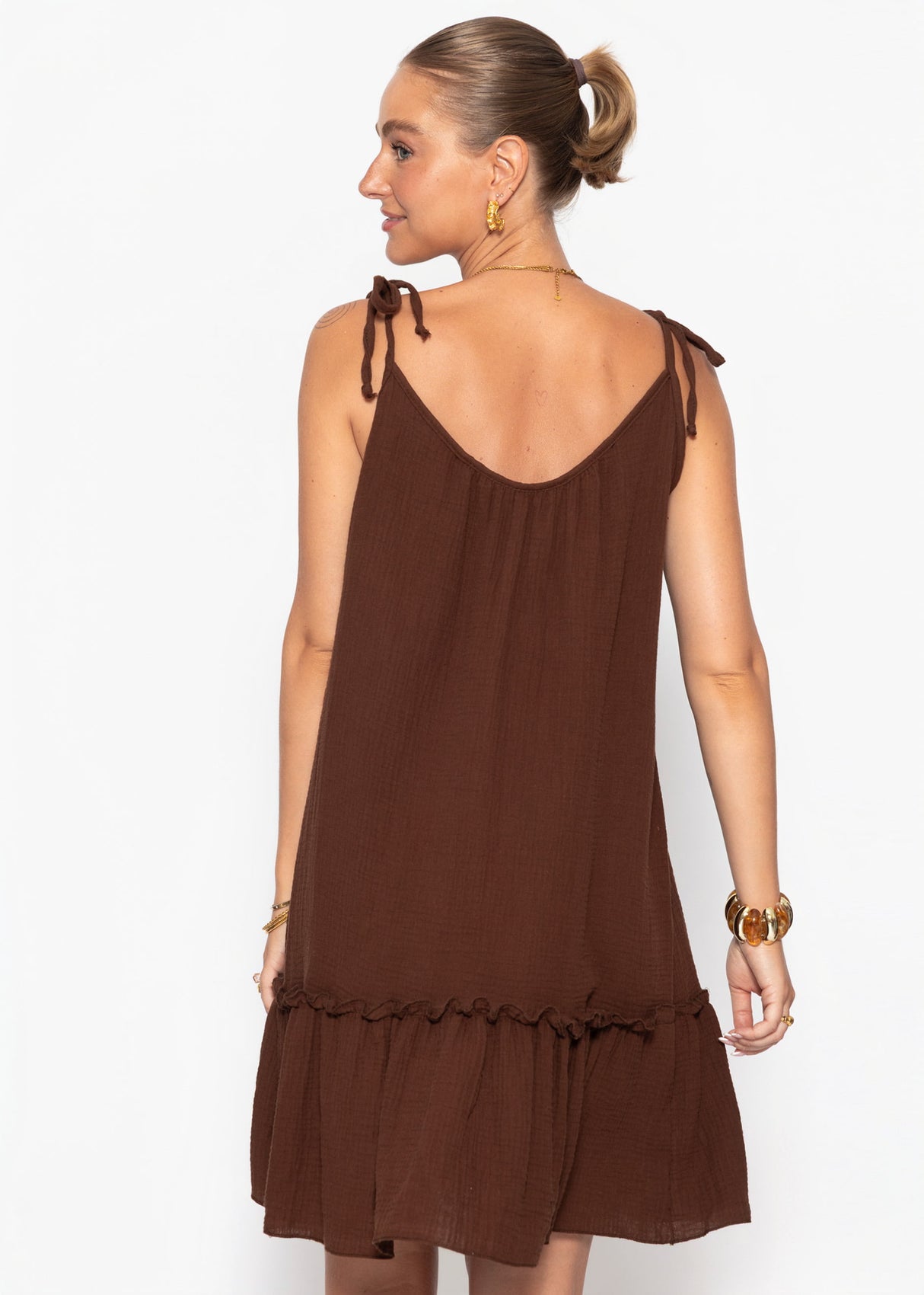 Kurzes Musselin Strandkleid - braun