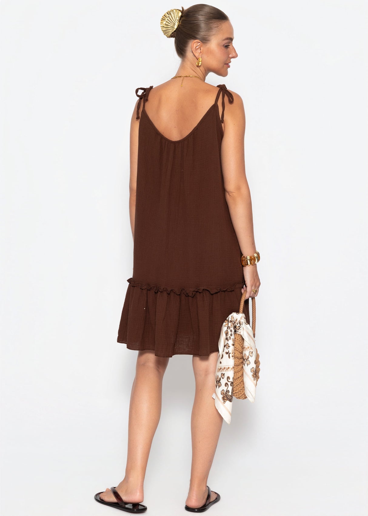 Kurzes Musselin Strandkleid - braun