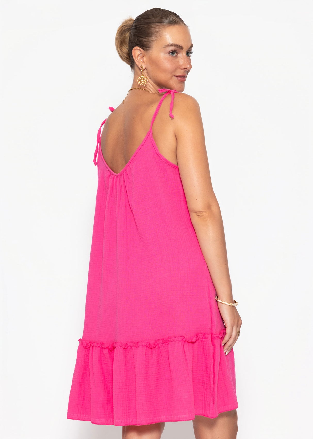 Kurzes Musselin Strandkleid - pink