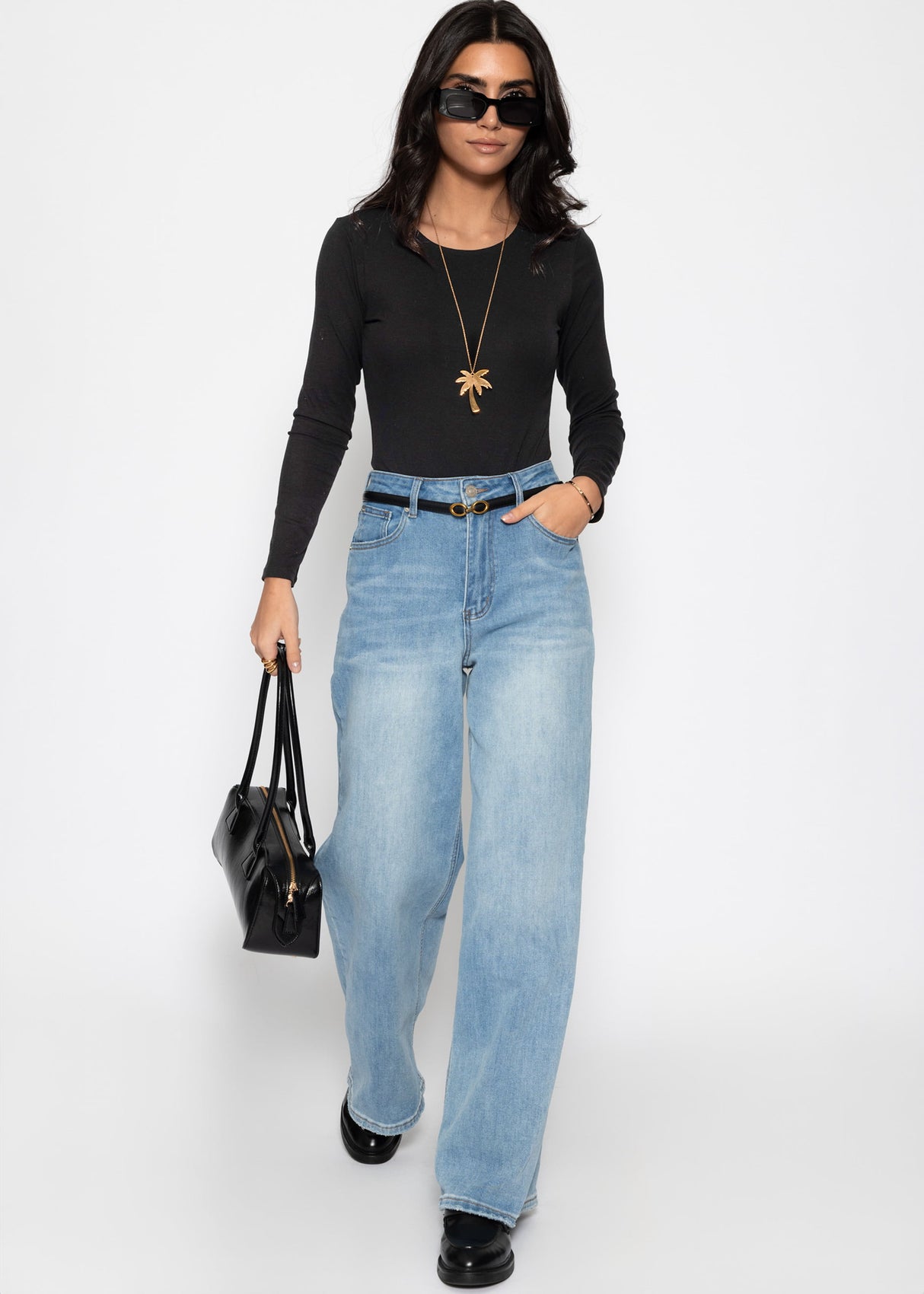 Langarm Body mit Rundhalsausschnitt - schwarz