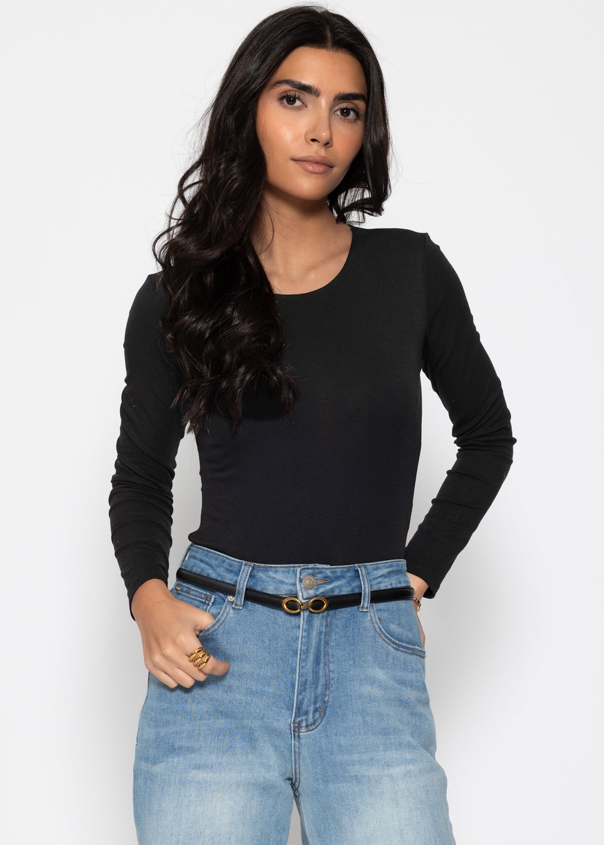 Langarm Body mit Rundhalsausschnitt - schwarz