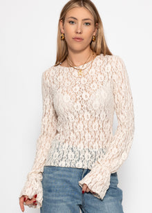 Langarm Spitzenshirt mit Volantärmeln - creme