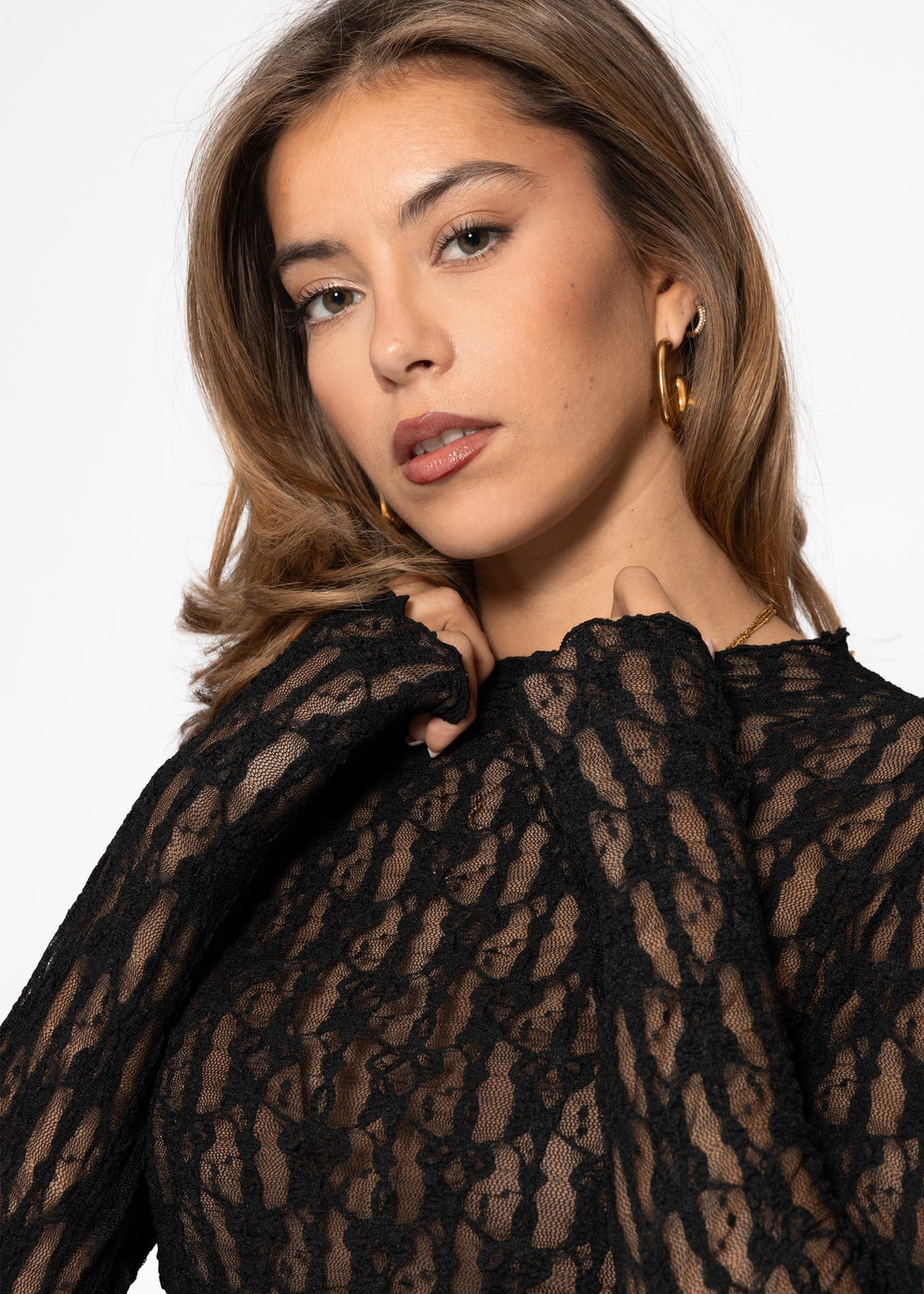 Langarm Spitzenshirt - schwarz